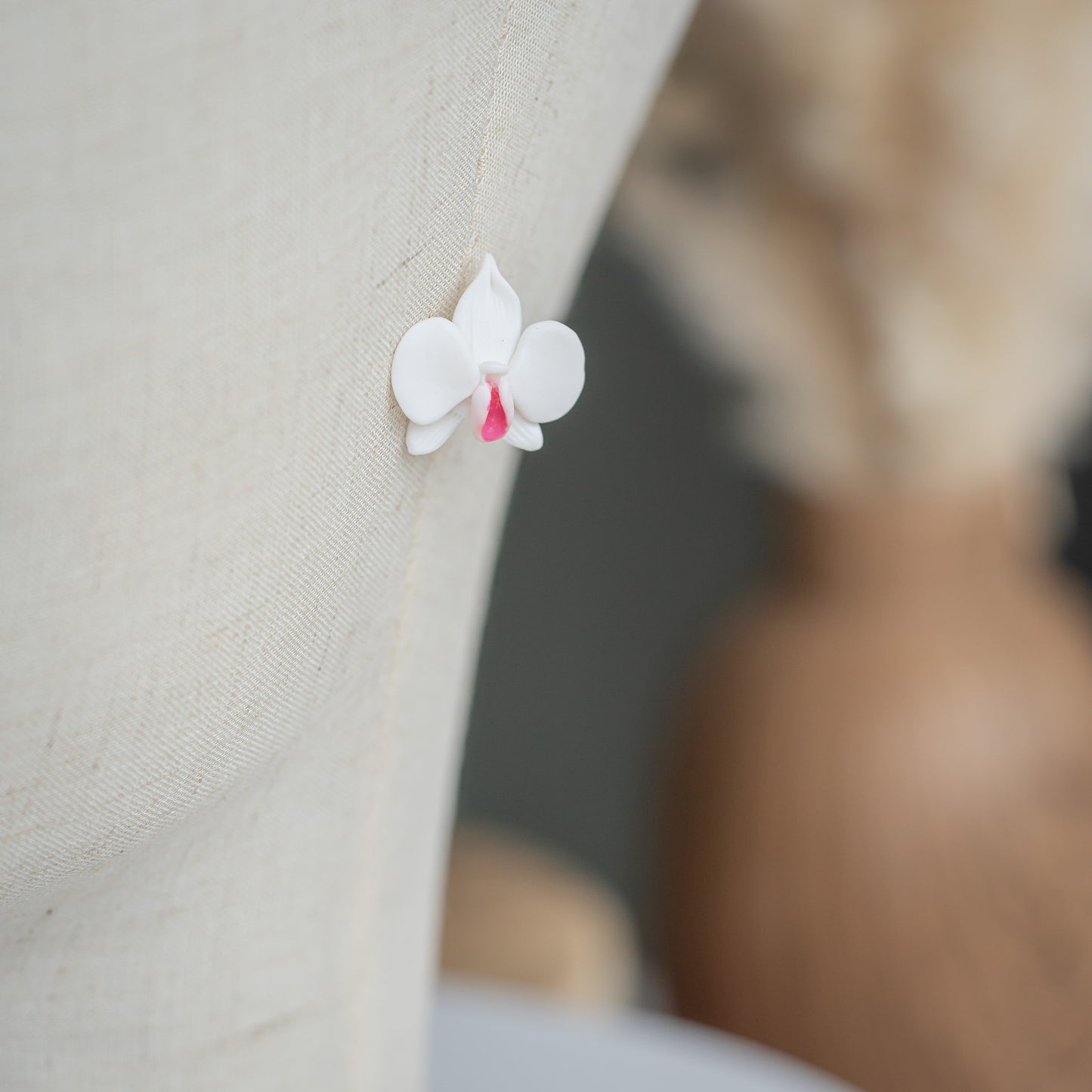 White Orchids Earrings with Pink Center• Modern earrings • Gold filled earrings • Sterling Silver earrings • Summer 2023