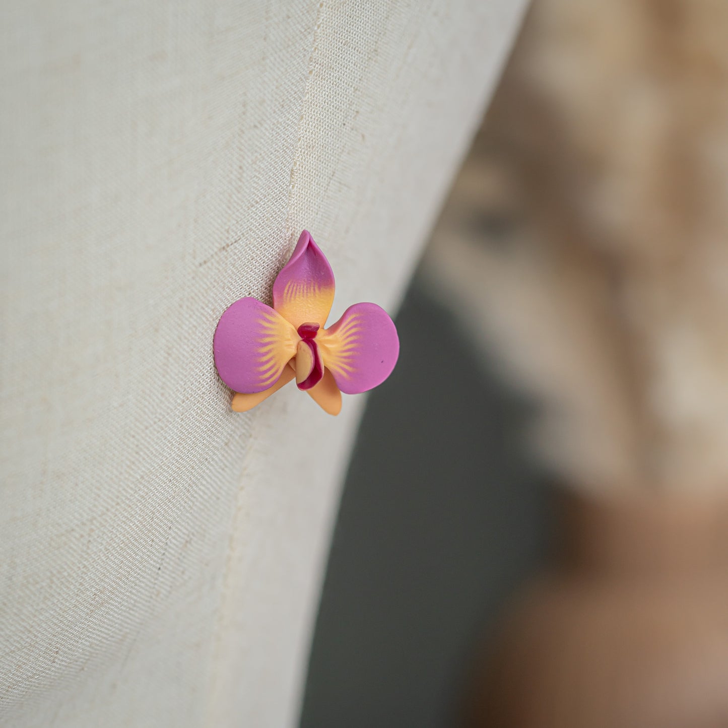 Pink Orchids with Yellow Strips Earrings • Modern earrings • Gold filled earrings • Sterling Silver earrings • Summer 2023