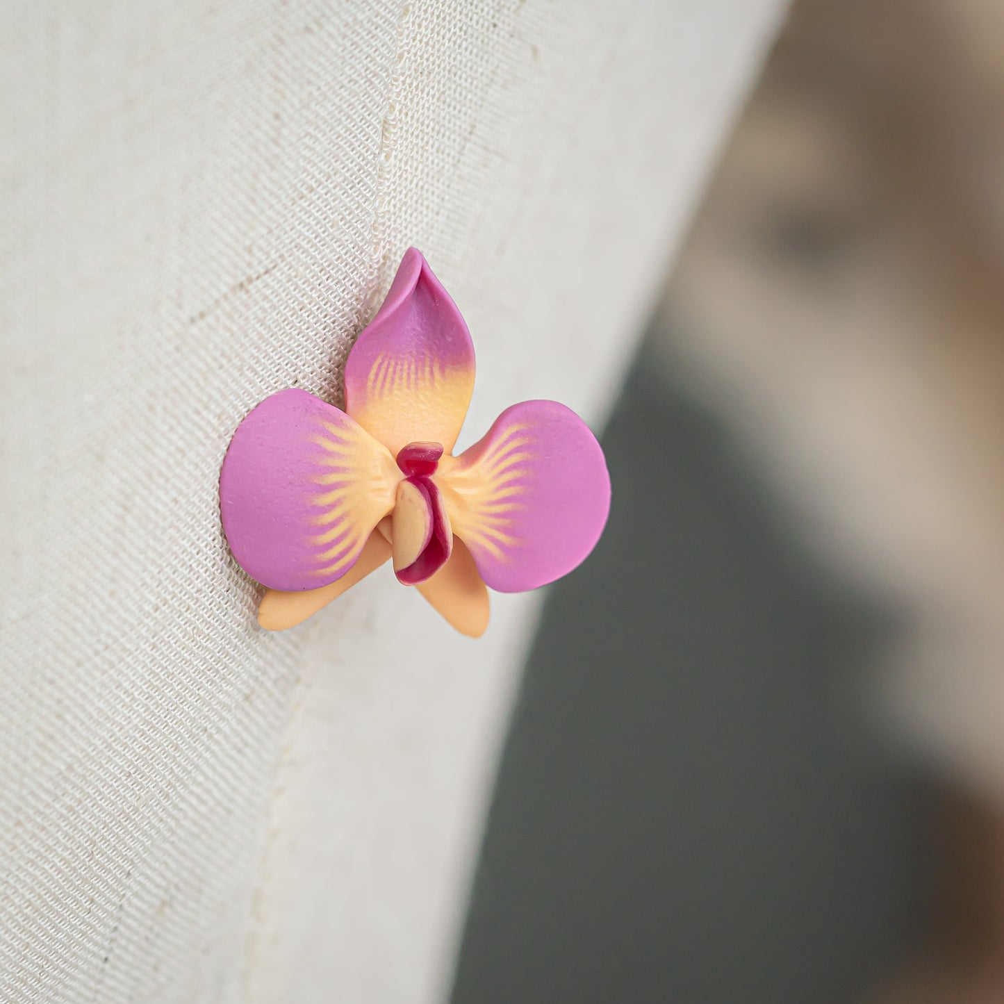 Pink Orchids with Yellow Strips Earrings • Modern earrings • Gold filled earrings • Sterling Silver earrings • Summer 2023